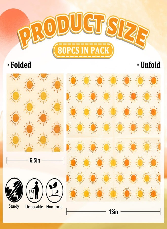 وولاين مجموعة مناديل ورقية من والين، 80 قطعة، بتصميم بوهيمي شمسي، "أول رحلة حول الشمس"، للاستخدام مرة واحدة، لون أصفر برتقالي مشرق، مثالية للغداء والعشاء، وأعياد الميلاد، وحفلات استقبال المولود، ولوازم المائدة. - Image 2